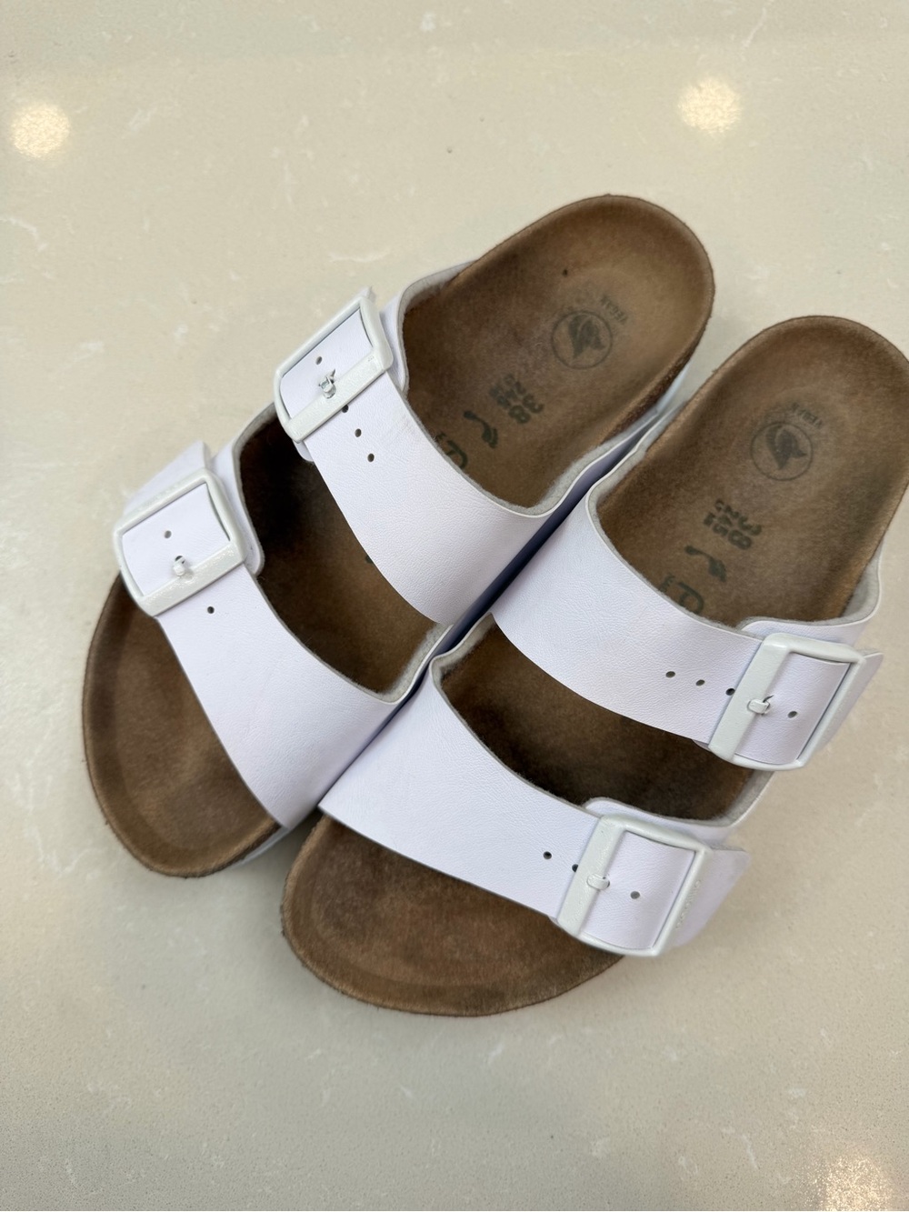 Birkenstock Vegan White Double Buckle Slide Sandals Platform